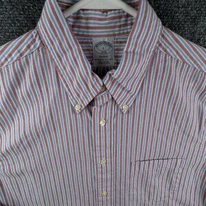 Brooks Brothers Shirt Long Sleeve Button Up Cotton Large Striped Blue Red White
